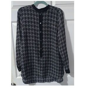 🍾 MARC JACOBS 100% Silk Black Gray Print Blouse Oversize Tunic Mandarin Collar M